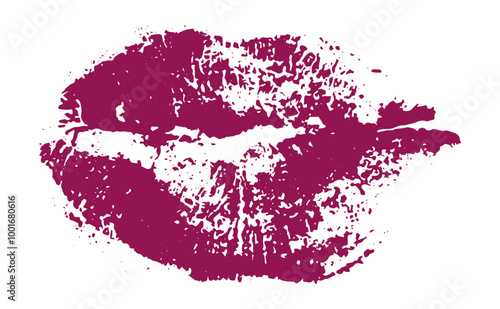 Lips imprint, dark pink lipstick kiss. Vector illustration