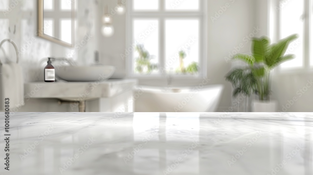 White marble countertop in modern bathroom interior White marble countertop in modern bathroom interior