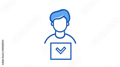 Line art vector graphic of a young man voting using an electronic voting machine, perfect for illustrating concepts such as democracy, elections, and civic duty