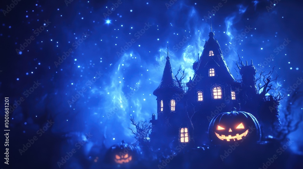 Naklejka premium Enchanting Blue Silhouette of a Haunted House