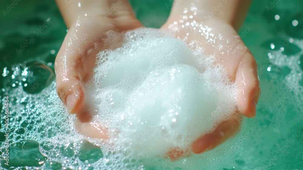Hands with Bubbles in Clean Water Hands with Bubbles in Clean Water