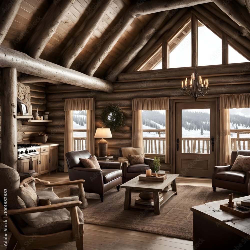 Naklejka premium interior home design of a rustic log cabin