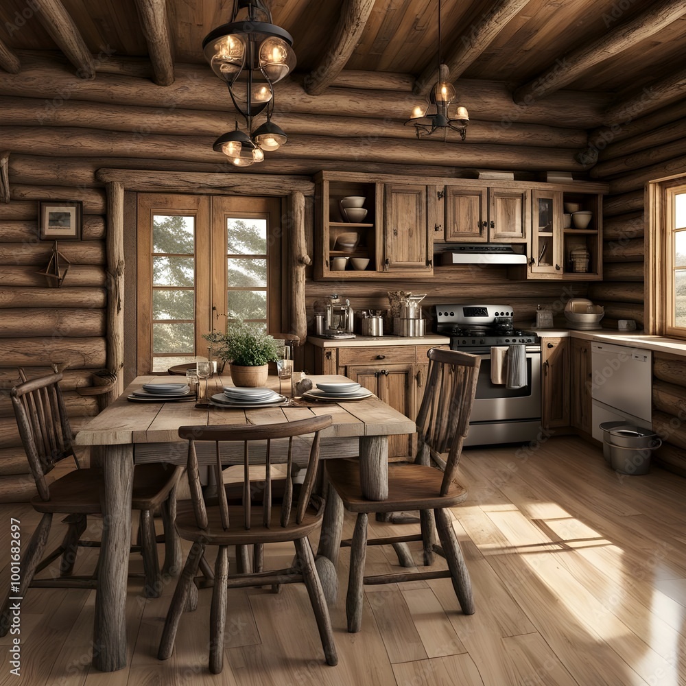 Fototapeta premium interior home design of a rustic log cabin