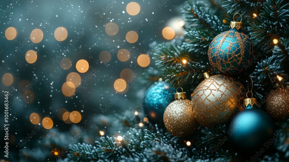 Christmas and New Year holidays background. Christmas tree with golden baubles and lights bokeh background. Space for text. Copy space. Greeting card. Christmas and New Year holidays background. Christmas tree with golden baubles and lights bokeh background. Space for text. Copy space. Greeting card.