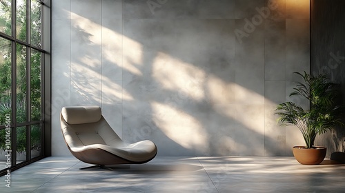 Minimalist Interior Design,  Modern Armchair in a Sunlit Room