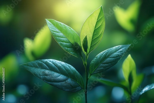 closeup of a young plant basking in the morning light symbolizing new beginnings and growth the vibrant greens and soft light evoke a sense of hope and rejuvenation in ecoliving photo