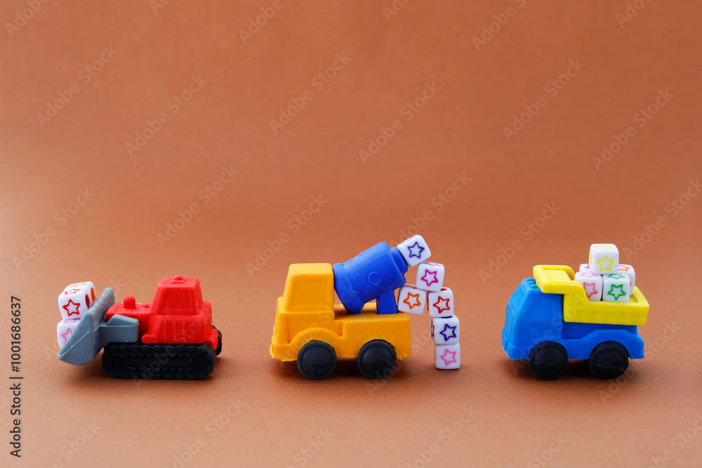 Fototapeta premium Vehicles used in the construction world (backhoe, concrete mixer and truck)