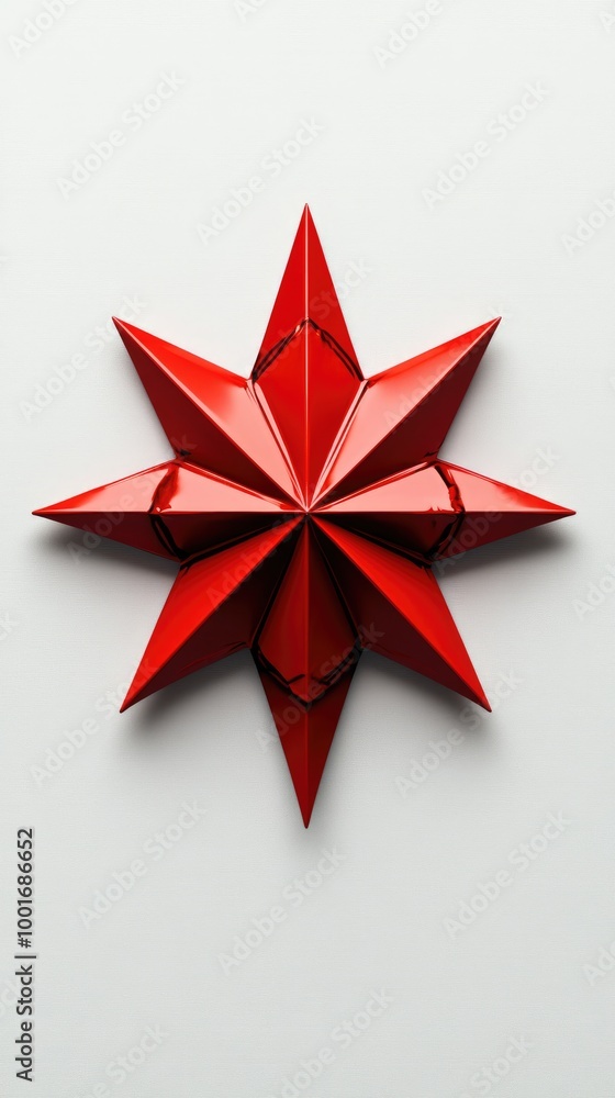 Red Geometric Origami Star Art Piece on White Background - Modern Minimalistic Design Red Geometric Origami Star Art Piece on White Background - Modern Minimalistic Design