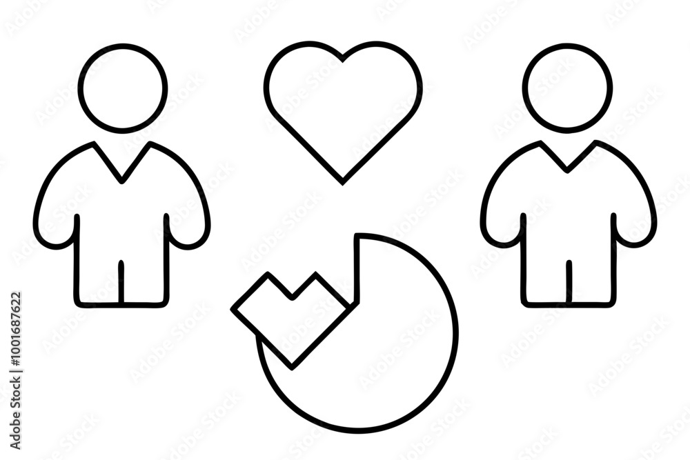 Friendship and love line icons. Interaction, Mutual understanding and assistance business. Trust handshake, social responsibility icons. Linear set. Quality line set. Vector Friendship and love line icons. Interaction, Mutual understanding and assistance business. Trust handshake, social responsibility icons. Linear set. Quality line set. Vector