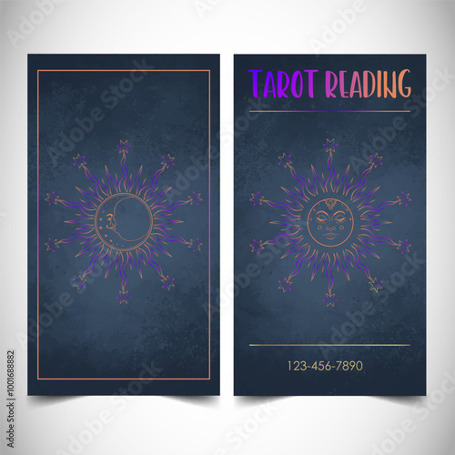 Fortune teller, human design, spiritual coach, mystic healer business card design template. Vector illustration. Magic.