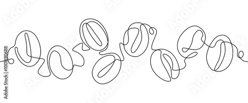 Seamless Pattern with Coffee Beans. Continuous Line drawing style. Vector isolated illustration.