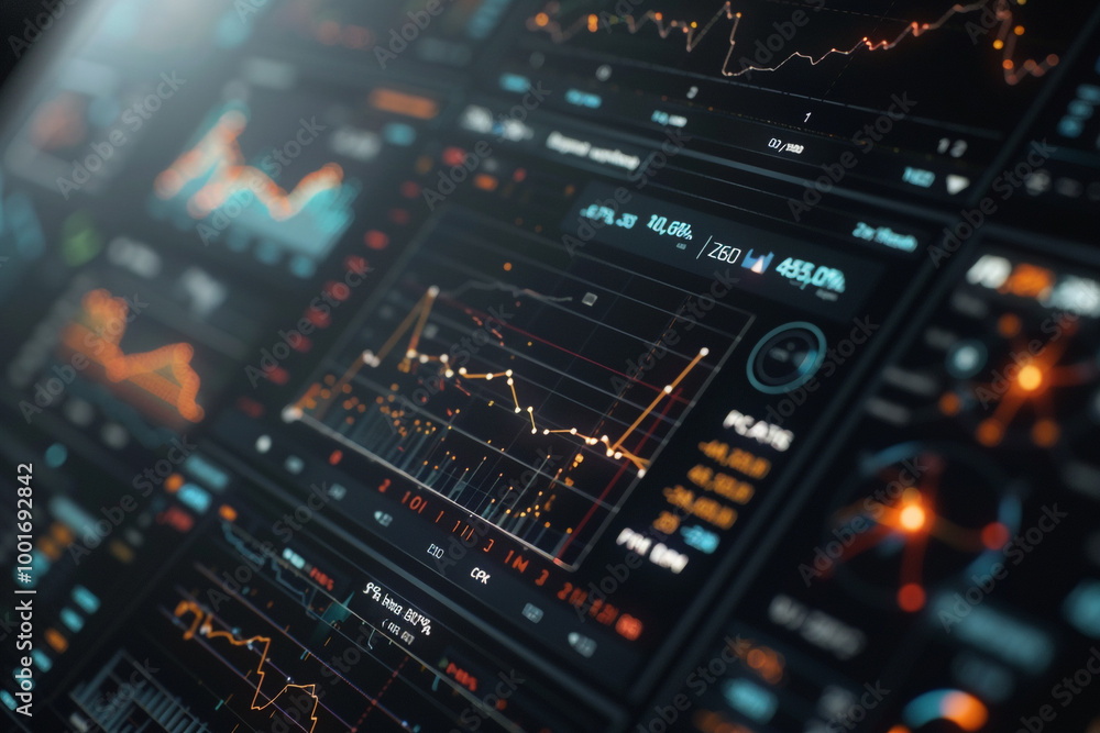 Close view of a digital financial dashboard highlighting drastic market shifts, a modern take on economic analysis Close view of a digital financial dashboard highlighting drastic market shifts, a modern take on economic analysis