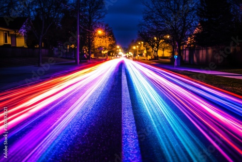 Dusk: vibrant multicolored fiber optic cables on a roadside