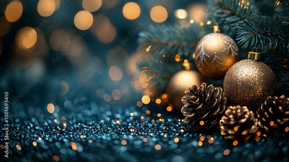 Christmas and New Year holidays background. Christmas tree with golden baubles and lights bokeh background. Space for text. Copy space. Greeting card. Christmas and New Year holidays background. Christmas tree with golden baubles and lights bokeh background. Space for text. Copy space. Greeting card.