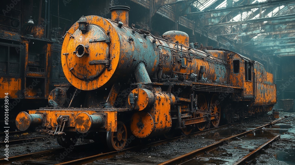 Rusty Locomotive Abandoned in an Industrial Setting Rusty Locomotive Abandoned in an Industrial Setting