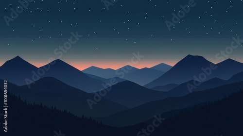 Serene Night Landscape with Mountains and Stars