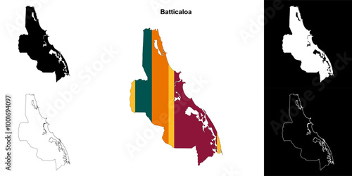 Fényképezés Batticaloa district outline map set