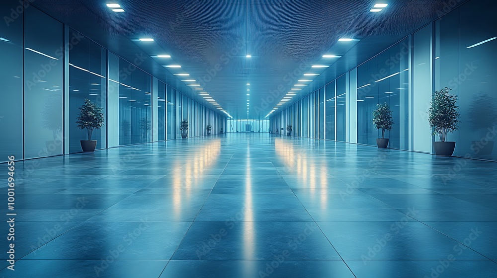 Empty Futuristic Corridor With Glowing Lights Empty Futuristic Corridor With Glowing Lights