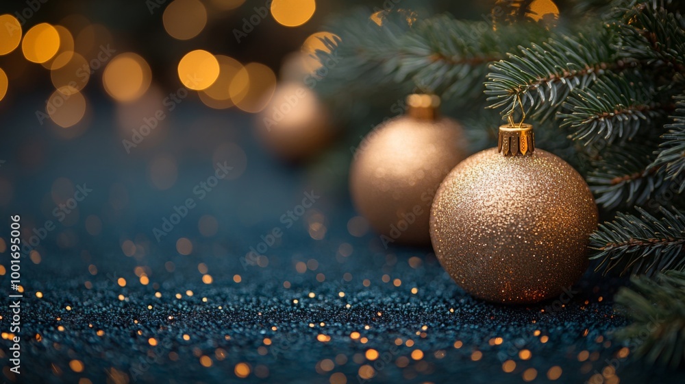 Christmas and New Year holidays background. Christmas tree with golden baubles and lights bokeh background. Space for text. Copy space. Greeting card. Christmas and New Year holidays background. Christmas tree with golden baubles and lights bokeh background. Space for text. Copy space. Greeting card.
