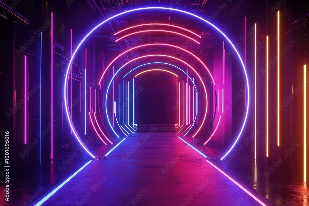 Neon Lights in Futuristic Tunnel Neon Lights in Futuristic Tunnel
