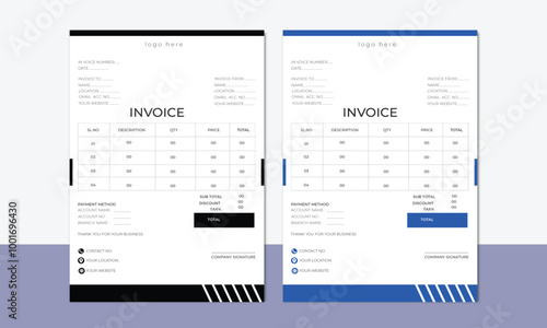 Invoice , Minimal professional vector Corporate Business Invoice design template, bill form price invoice, Creative invoice template, business stationery design, payment agreement design template .