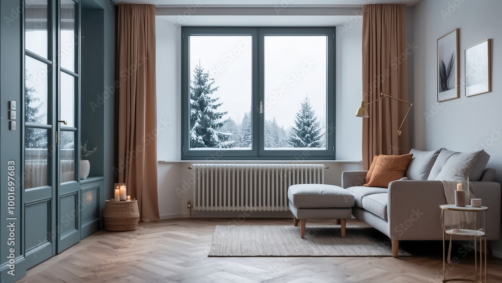 Fototapeta premium Goats living room with heating radiator, design