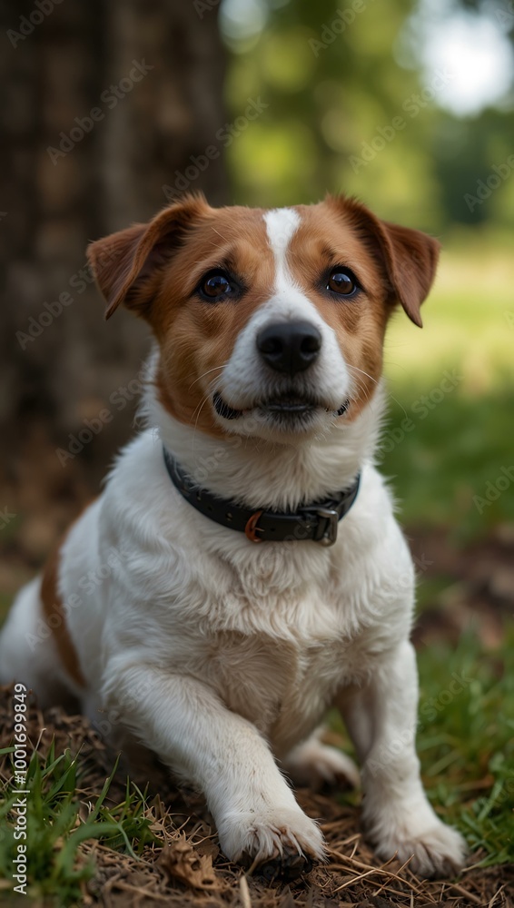 Jack Russell Terrier resting outdoors. Jack Russell Terrier resting outdoors.