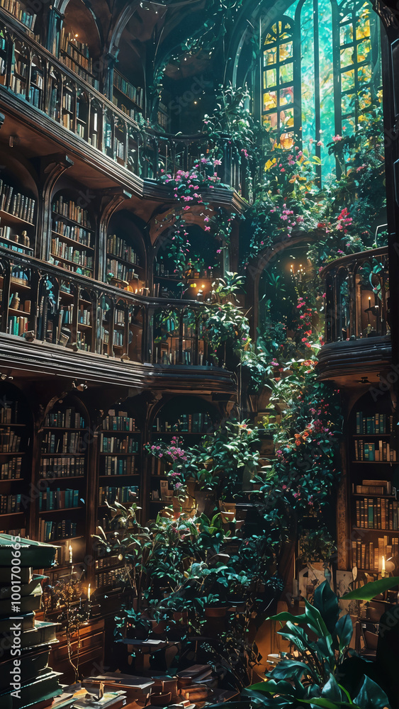 Fototapeta premium Enchanted Archives: A Celestial Library of Dreams. Generative AI