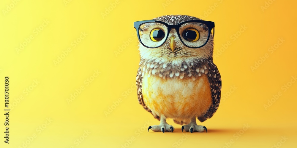 Fototapeta premium Witty Owl with Oversized Glasses on Bright Background