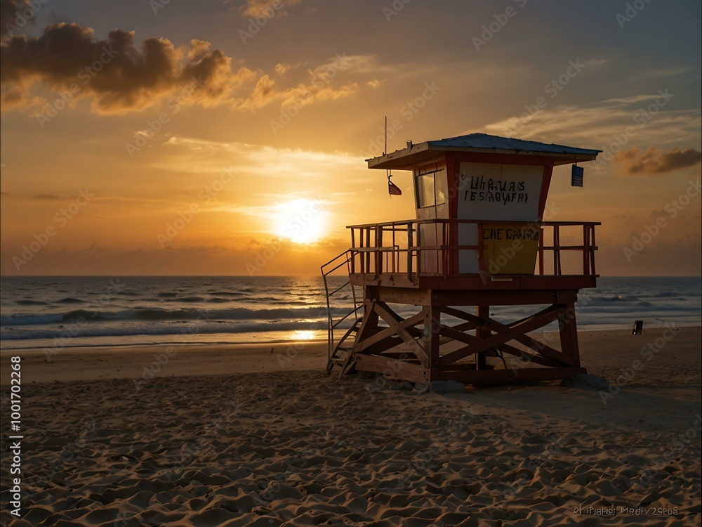 Lifeguard tower at sunset. Lifeguard tower at sunset.