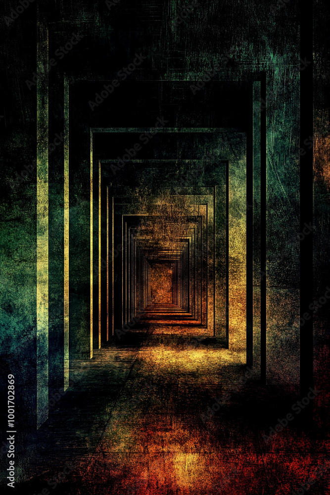 Obraz premium A matrix of endless doors. Choice and fate concept. An infinite space-time funnel. Matrix of fate. Natal astrology. Corridor of eclipses. Mysticism. Magical thinking