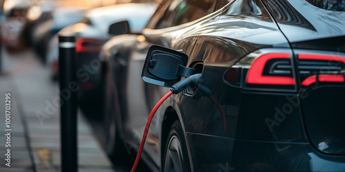 Sleek electric vehicles charging at public station