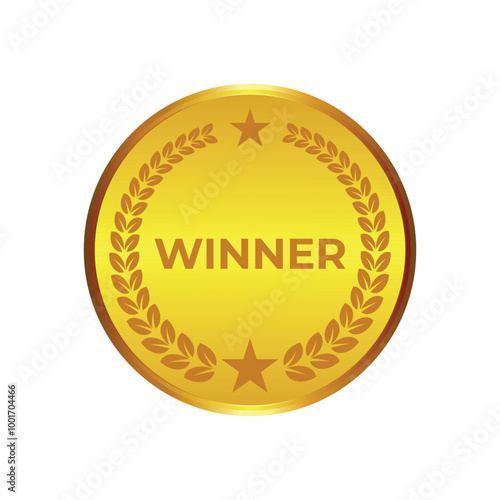 A gold circular medal featuring "WINNER" text, adorned with laurel wreaths and stars. Represents excellence, victory, and achievement, ideal for recognizing winners in various competitions