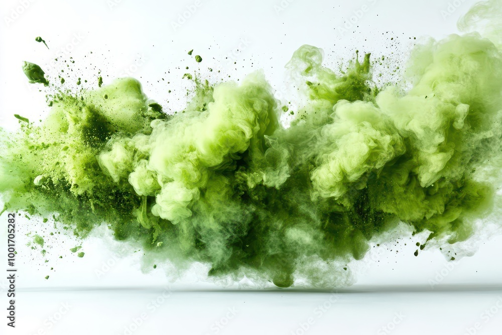 explosive green paint splash bursting forth creating a dramatic smoke cloud against a clean white background embodying energy and creativity through vivid color and dynamic movement explosive green paint splash bursting forth creating a dramatic smoke cloud against a clean white background embodying energy and creativity through vivid color and dynamic movement
