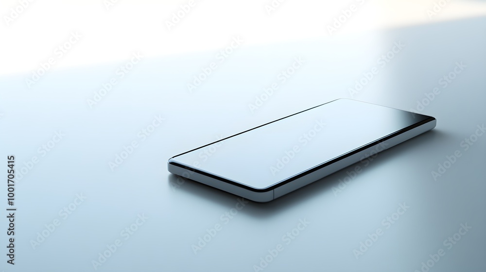 A sleek smartphone lying on a minimalistic surface, showcasing its back design with a soft light background for a clean look A sleek smartphone lying on a minimalistic surface, showcasing its back design with a soft light background for a clean look