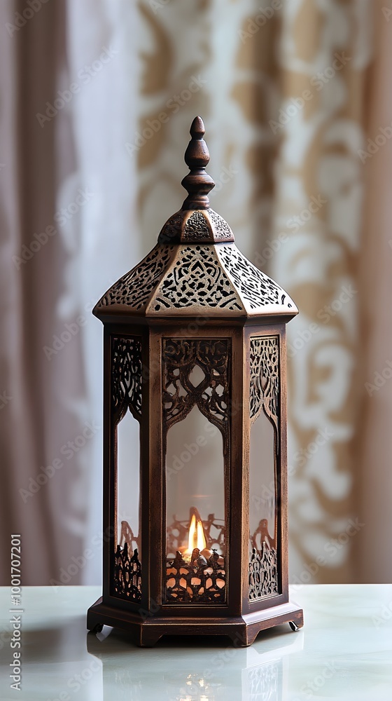 A traditional Ramadan lantern with detailed carvings, set against a smooth, light background emphasizing its beauty A traditional Ramadan lantern with detailed carvings, set against a smooth, light background emphasizing its beauty