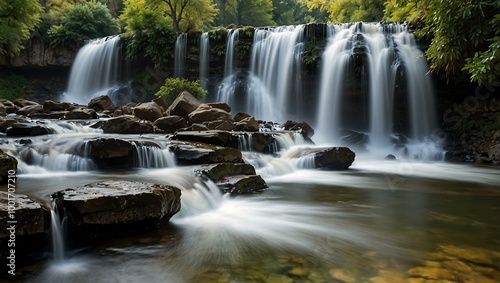 Majestic waterfall landscape with multiple cascading falls.