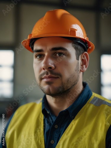 Man in hard hat and safety gear.