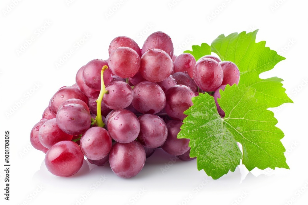 Fototapeta premium Fresh Red Grapes with Green Leaves - Still Life Photography