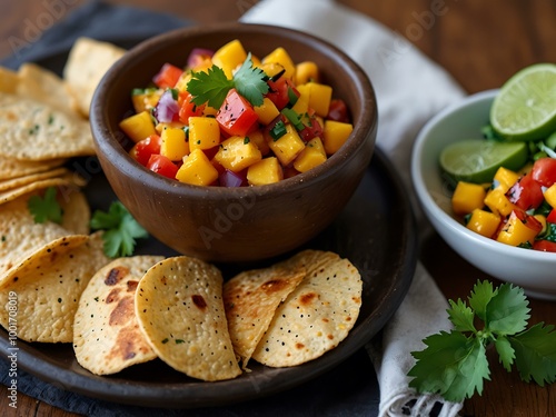 Mango salsa served with crispy tortilla chips.