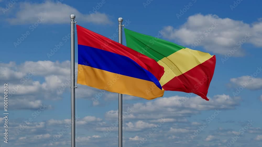 Republic of the Congo and Armenia flags flying together, video concept of the relationship, two country relations concept Republic of the Congo and Armenia flags flying together, video concept of the relationship, two country relations concept
