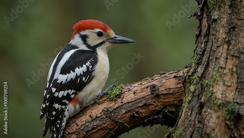 Middle spotted woodpecker in its habitat.