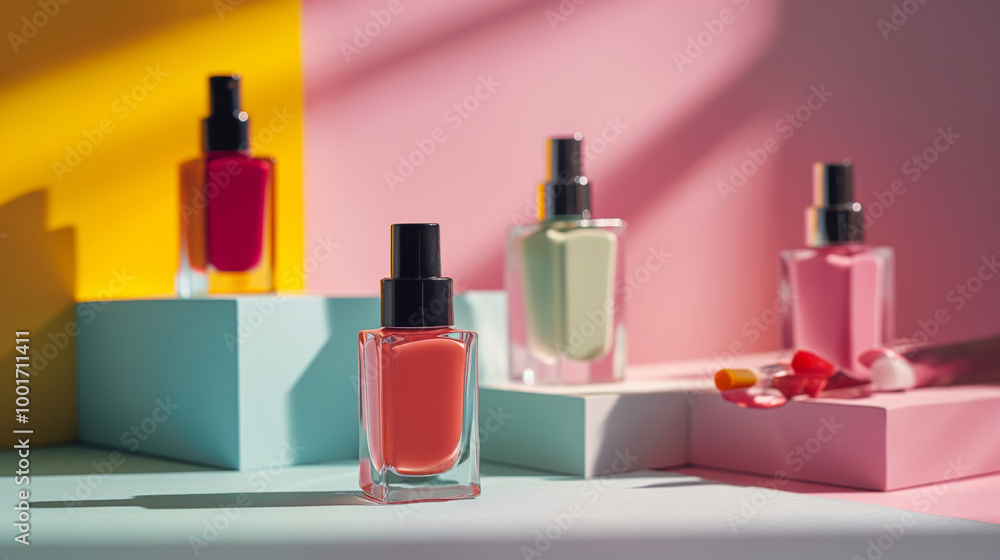 Aesthetic arrangement of nail polish bottles in vivid shades Aesthetic arrangement of nail polish bottles in vivid shades