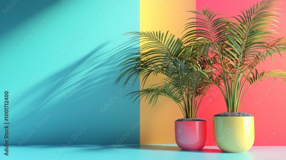 Obraz premium Colorful potted plants against a vibrant background