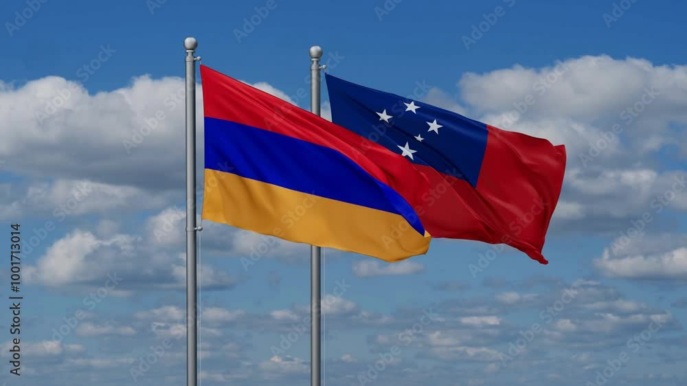 Samoa and Armenia flags flying together, video concept of the relationship, two country cooperation concept Samoa and Armenia flags flying together, video concept of the relationship, two country cooperation concept