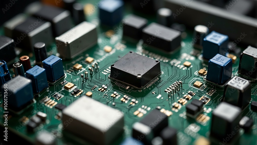 Motherboard with ferrite rings and capacitors. Motherboard with ferrite rings and capacitors.