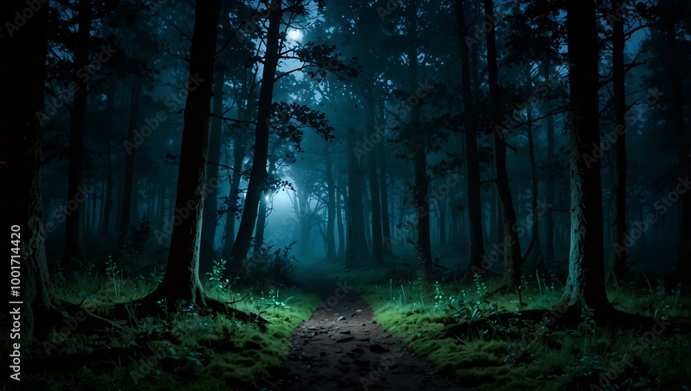 Mysterious forest illuminated by moonlight. Mysterious forest illuminated by moonlight.