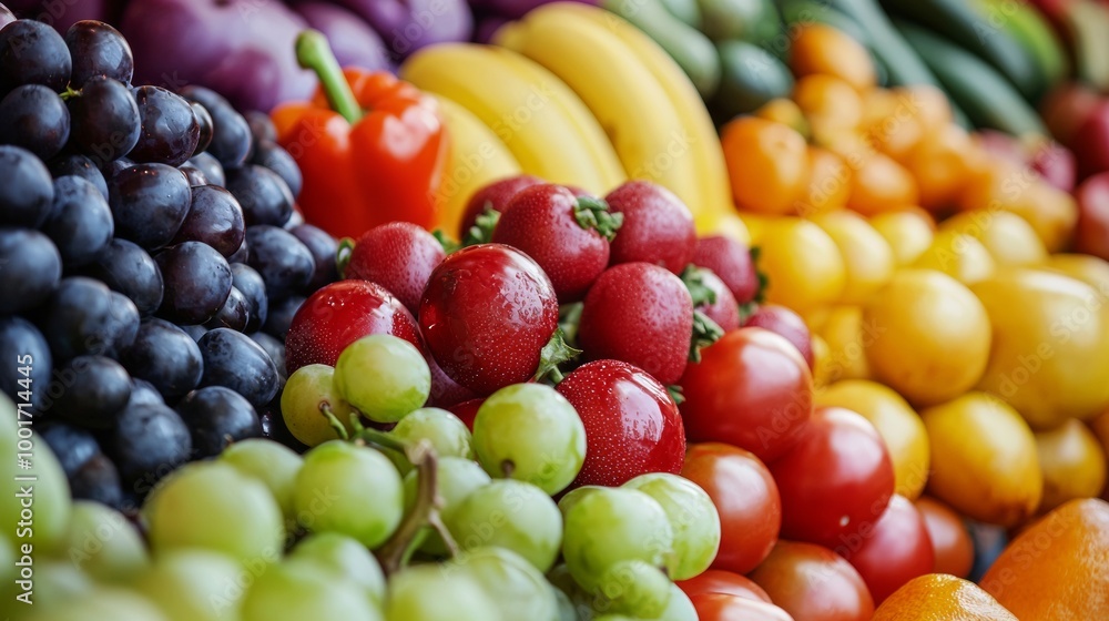 Fresh fruits displayed in vibrant market setting Fresh fruits displayed in vibrant market setting