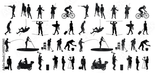 Sketch of male and female silhouettes of different professions