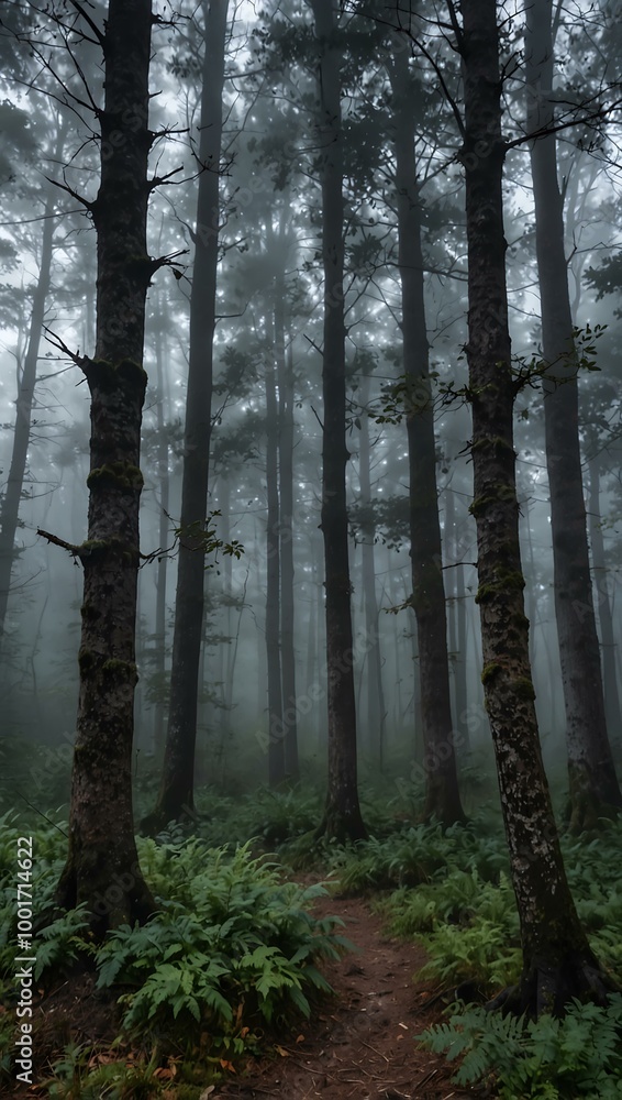 Mystical morning in a foggy forest scene. Mystical morning in a foggy forest scene.